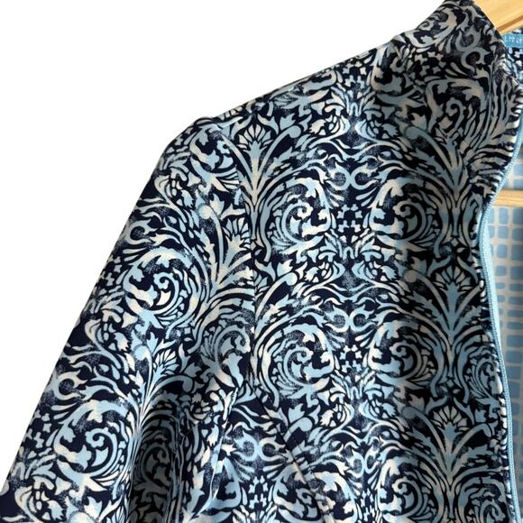 J. McLaughlin Navy Blue Printed Full Zip Mock Neck Scuba Billie Jacket Size S - Picture 3 of 8